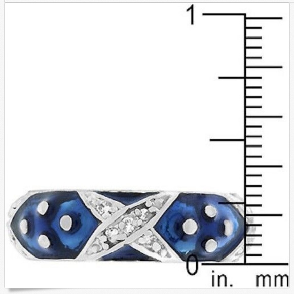 Silver Blue Enamel Ring Cubic Zirconia Size 9 10 - Picture 3 of 8